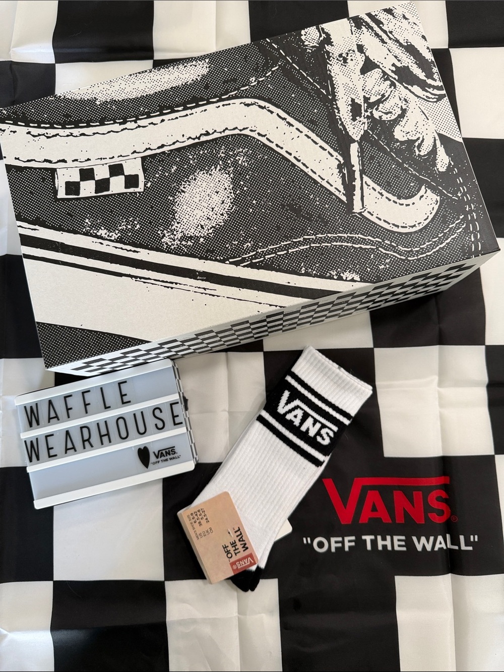 Vans White Crew Socks with Black Logo Stripes